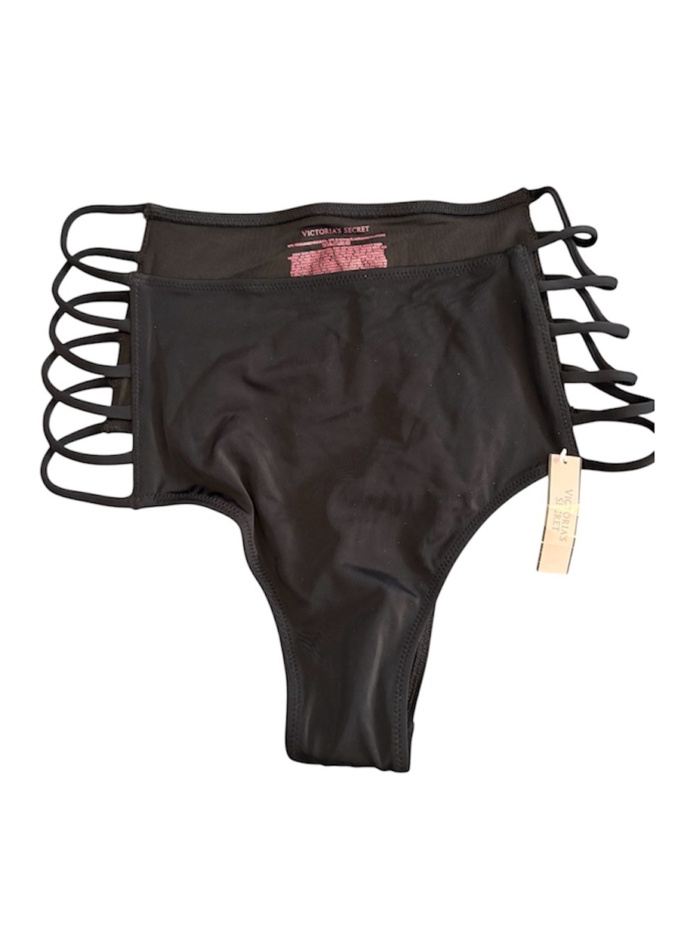 Victoria's Secret Black Bikini Bottoms with Pink Logo Print